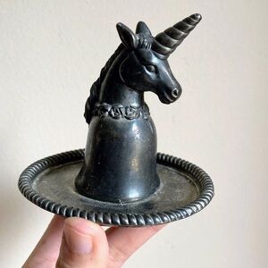 Vintage 1980s Silver Plate Unicorn Horse Silver Plate Ring Holder Trinket Dish